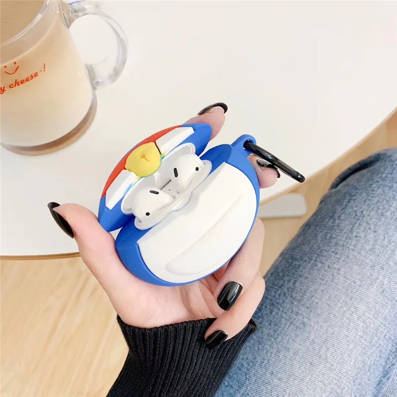 Мультяшный чехол для AirPods милый силиконовый чехол Bluetooth защитный чехол для наушников для Apple Airpods 2 Finger Ring 3D Doraemon Bell - Цвет: Doraemon  2