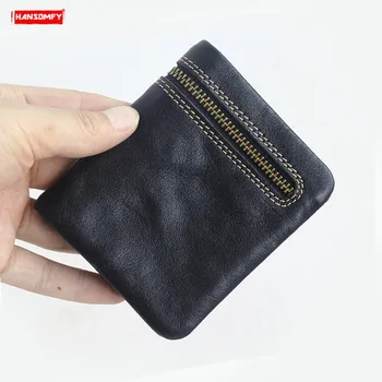 

Men Women Short Wallet Female Simple Small Zipper Photo Card Wallet Retro Soft Leather Coin Purse New First Layer of Leather