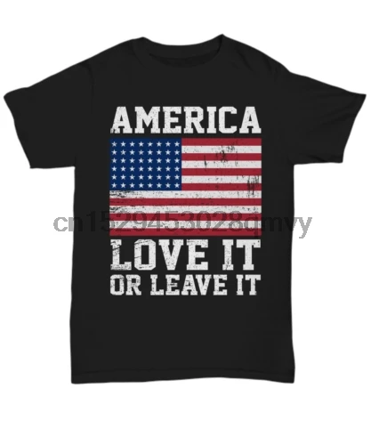 Патриотическая футболка с американским флагом надписью Love It Or Left унисекс подарки