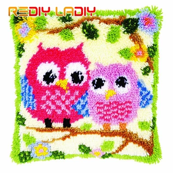 

HOT 3D Latch Hook Cushion Kits Gift DIY Needlework Crocheting Throw Pillow Unfinished Yarn Embroidery Pillowcase Cartoon OWLS