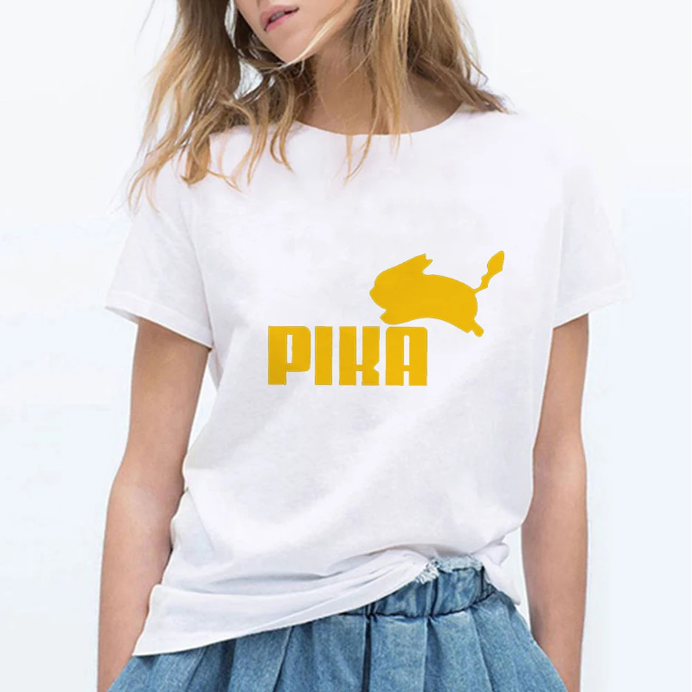 19bk545-yellow Новые модные женские туфли футболки Pokemon kawaii футболка аниме Pika Для женщин футболка Пикачу футболка хлопок короткий рукав для девочек Футболки-топы - Цвет: 19bk545-yellow