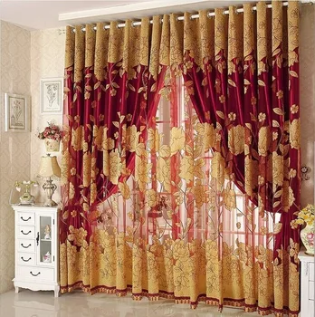

Chinese Style Peony Jacquard Burnt-out Gauze Curtains Custom for Living Room Dining Room Bedroom Finished Curtain Screens