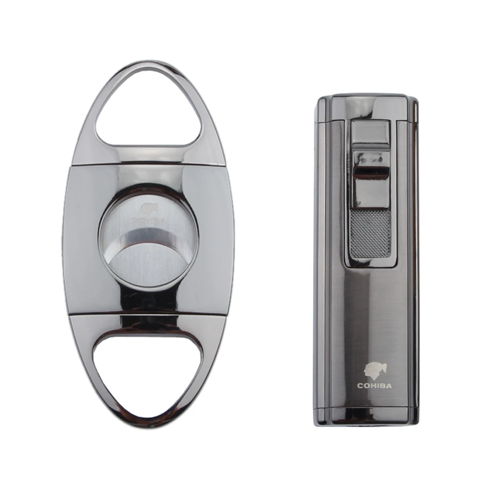 

COHIBA Cool Gadgets Metal Cigar Lighter Stainless Steel Cigar Cutter Set Windproof Lighter Sharp Guillotine Set