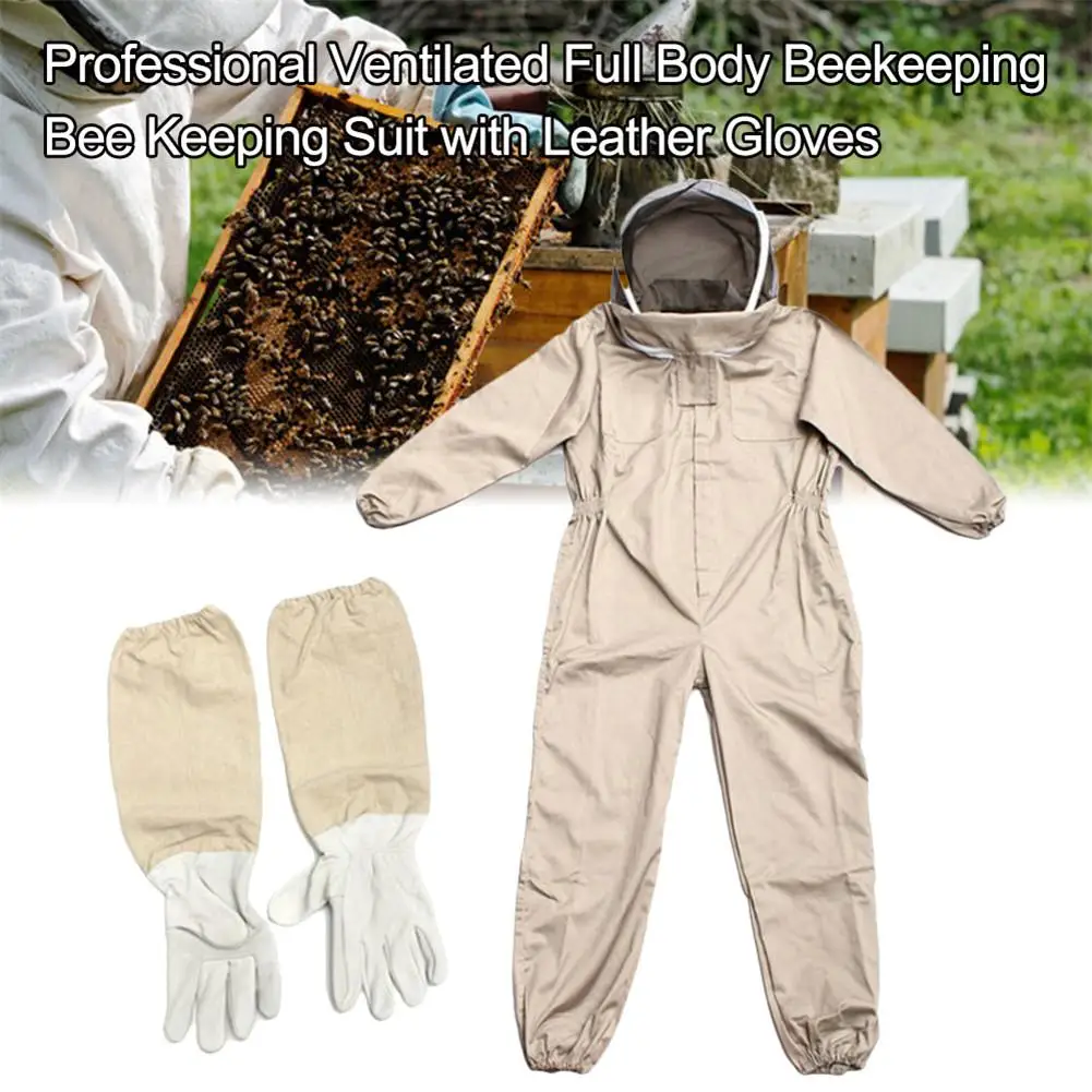 Профессиональный вентилируемый полный костюм пчеловодства унисекс дизайн сиамская пчела одежда с кожаными перчатками кофейный цвет