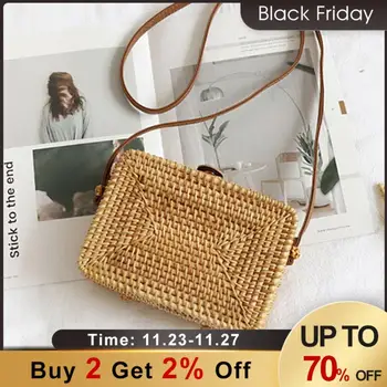 

TTOU Round Straw Bags Women Summer Rattan Bag Handmade Woven Beach Cross Body Bag Circle Bohemia Handbag Bali Box Dropshipping