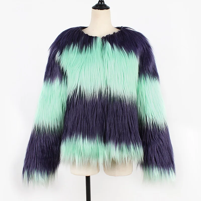 Осень Зима элегантное пальто из искусственного меха женская теплая мягкая полоса искусственная меховая куртка женская плюшевая черная красная верхняя одежда