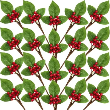

20 Christmas Artificial Berries Twig Stem Fake Berries Bunch for Christmas Tree Decorations and DIY Craft