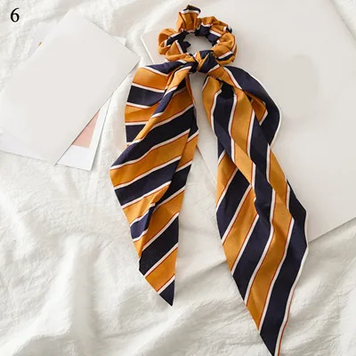 0006 Ponytail scrunchie hair ties Scarf Elastic Hair Rope for Women Hair Bow Ties Scrunchies Hair Bands Flower Print Ribbon Hairbands - Цвет: 0006