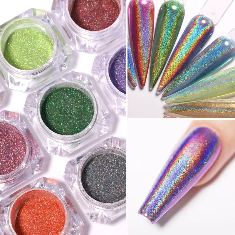 1 Box Mirror Effect Holographic Nail Glitter Powder Metallic Nail Powder Dust DIY Nail Art Decoration