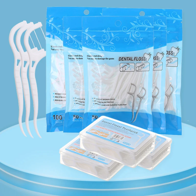 50 100pcs Dental Floss Flosser Picks Toothpicks Teeth Stick Tooth Cleaning Interdental Brush Dental Floss Pick