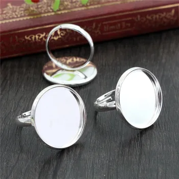 

20mm 10pcs Light Silver Plated Brass Adjustable Ring Settings Blank/Base,Fit 20mm Glass Cabochons,Buttons;Ring Bezels -K3-09