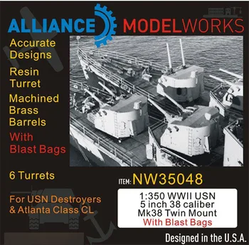 

1/350 WWII USN 5 inch 38 Caliber Mk38 Twin Mount w/Blast Bags (6 Turrets/Set) NW35048 Model Kits