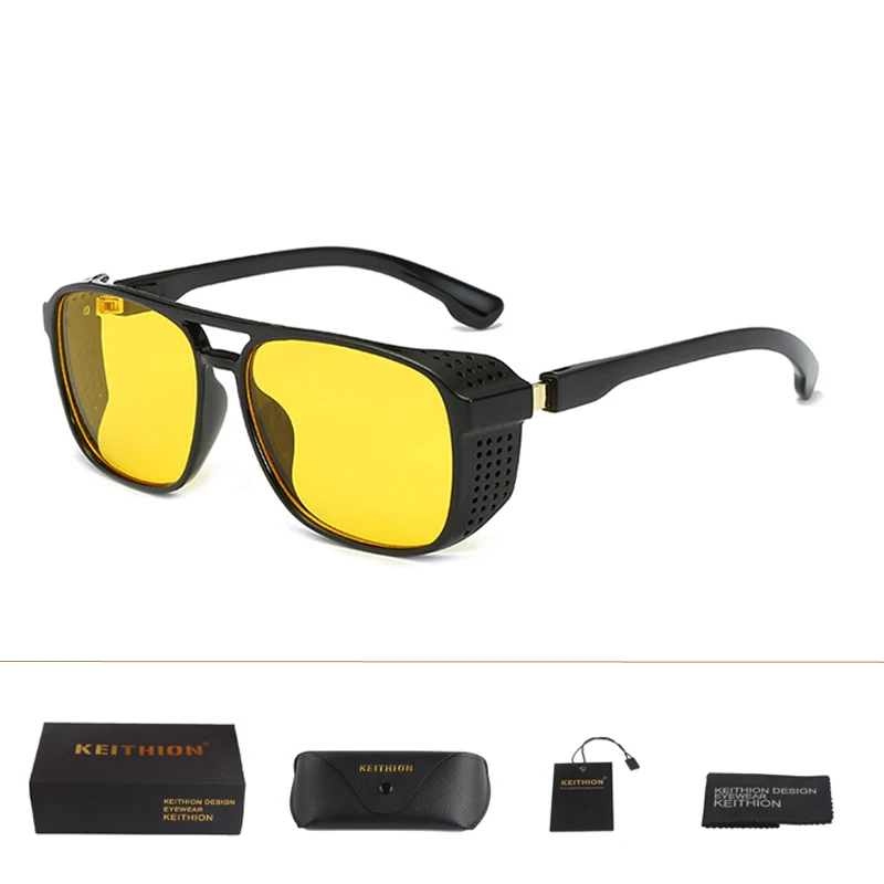 KEITHION брендовые зеркальные линзы стимпанк Солнцезащитные очки новые винтажные Ретро солнцезащитные очки мужские круглые стимпанк кибер очки для мужчин/женщин - Цвет линз: Yellow
