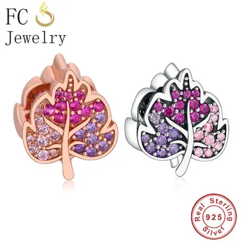 

FC Jewelry New Fit Original Brand Charm Bracelet 925 Silver Rose Leaf Pave Blue Color Crystal Bead Making Reflexion Berloque