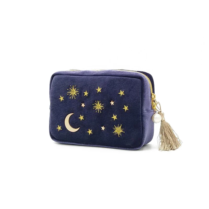 

Star Moon Embroidery Jewelry Bag Travel Portable Mini Square Jewelry Box Ring Nail Earring Necklace Storage Bag