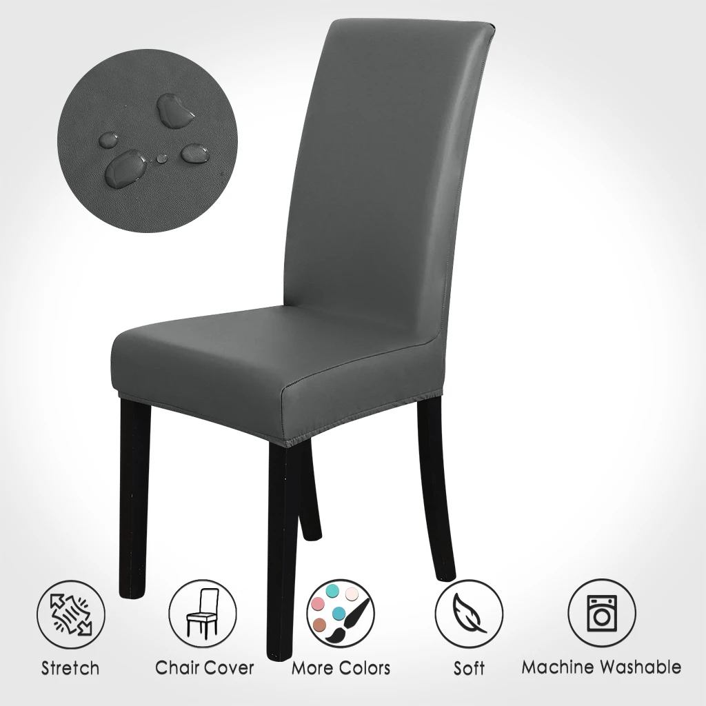 

Waterproof Chair Cover 4 Pieces Set PU Leather Spandex Oilproof Chair Cover Stretch for Banquet Hotel Wedding housse de chaise