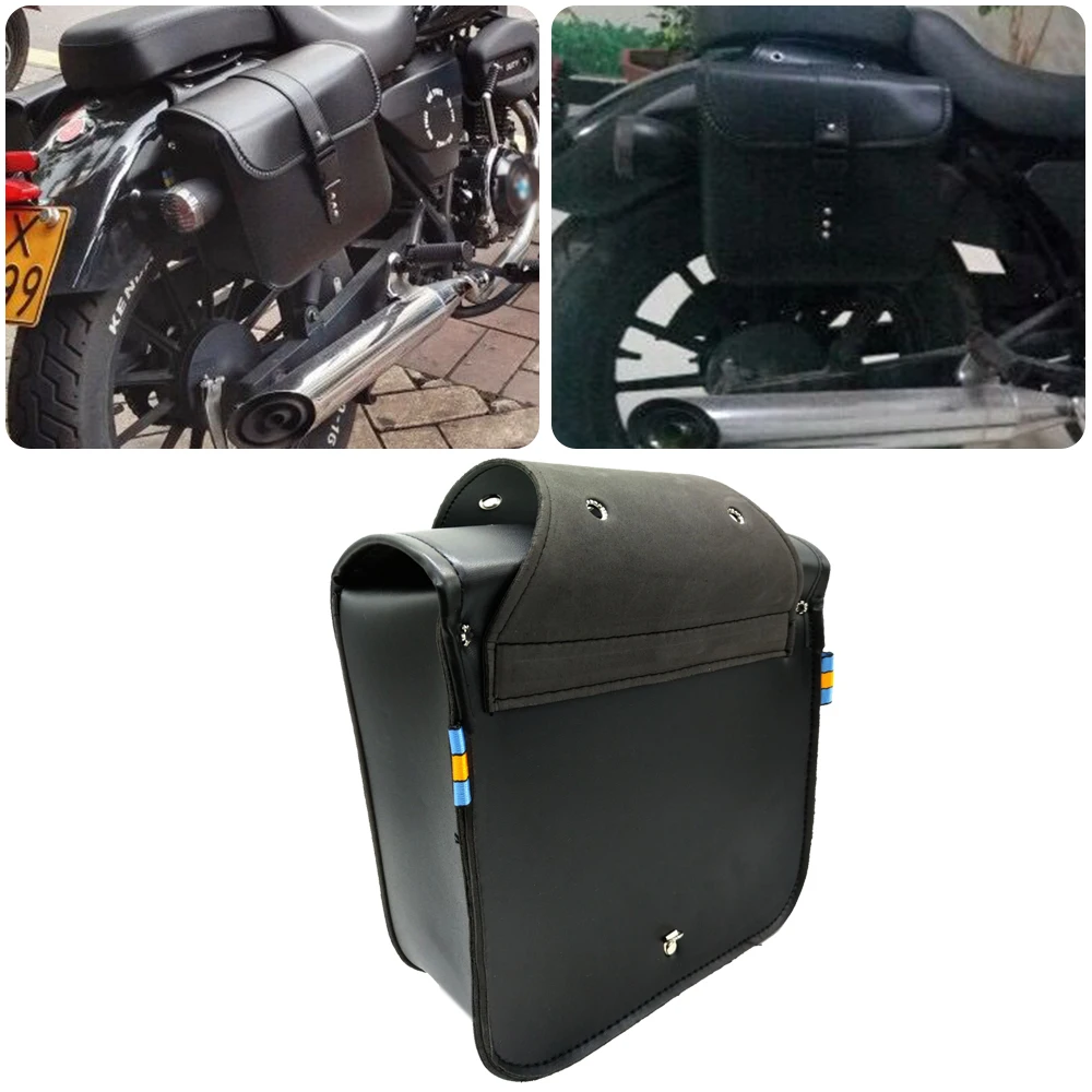 

Motorcycle Saddle Side Tail Bag Moto Storage Fork Barrel Tool Pouch for Harley Honda Suzuki Yamaha Vintage Waterproof PU Leather