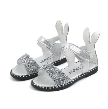 

kids Sandals For Toddlers Girls Big Girl Beach Shoes Rhinestone Bling With Rabbit Ear Sweet Princess Cute Soft Children Sandals