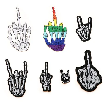 

Gesture Patch Finger Hand Biker Skeleton Punk Rock Stranger Things Patch Iron On Embroidered Patches For Clothes Badges