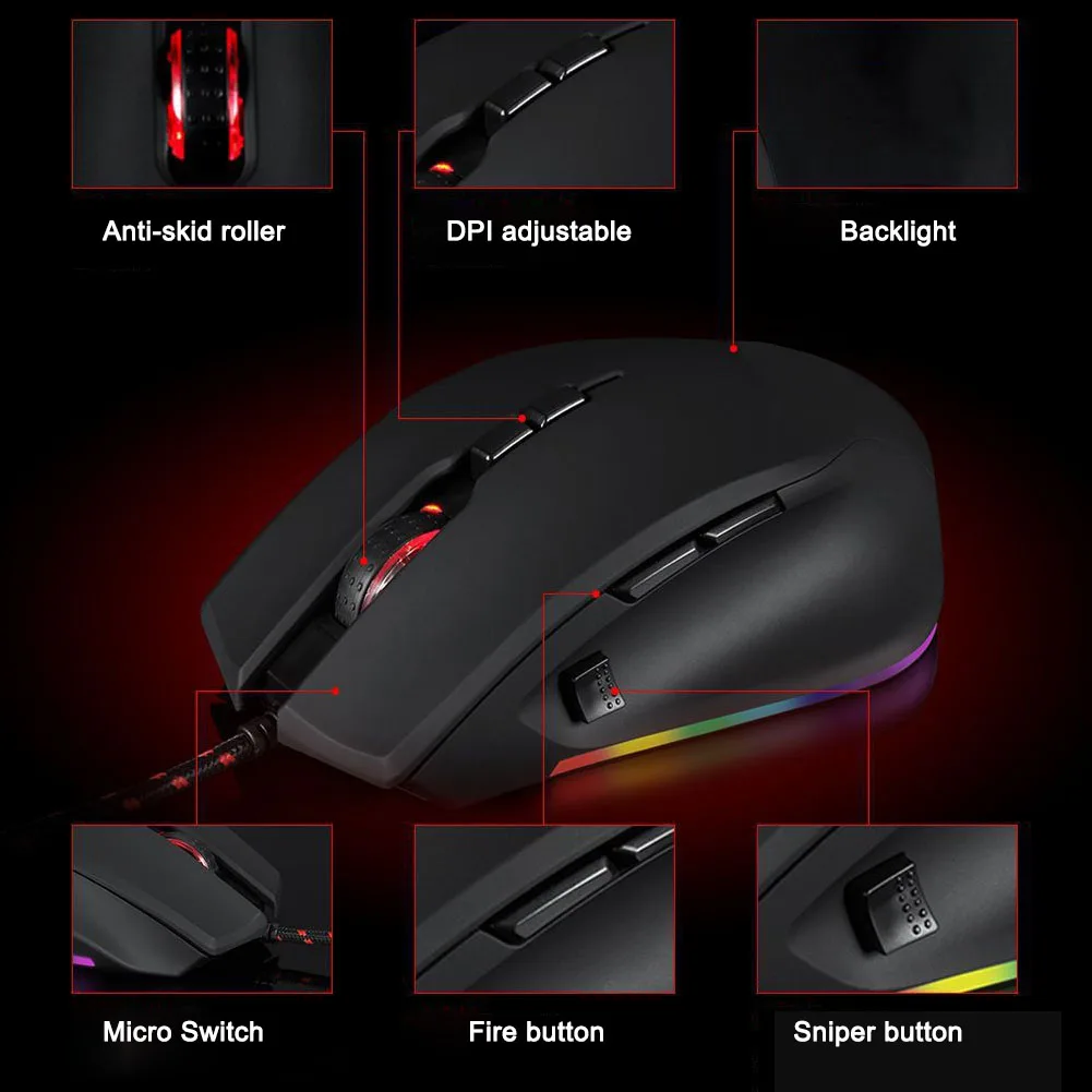 Профессиональная игровая мышь 5000 dpi USB Проводная оптическая мышь RGB с подсветкой для ПК ноутбука JHP-лучший