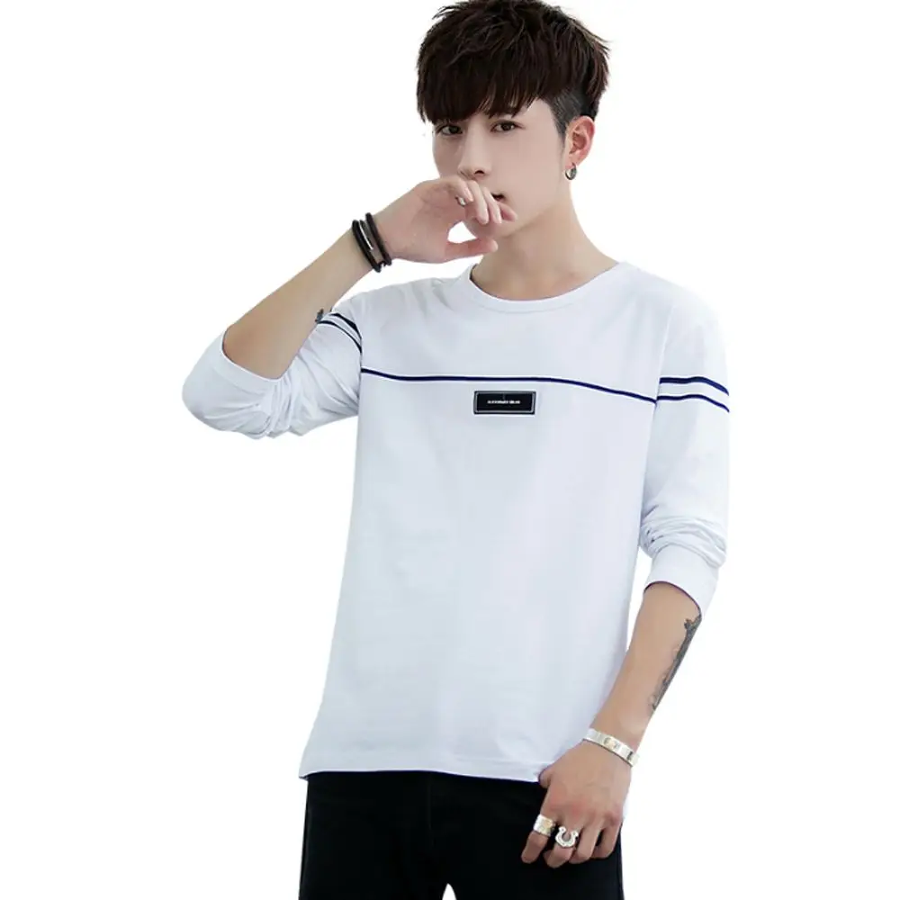 

Brand Embroidery Men's Cotton Casual Long-sleeved Tshirt Geometric Printing Tees Male Loose Round Neck Streetwear Autumn Tops