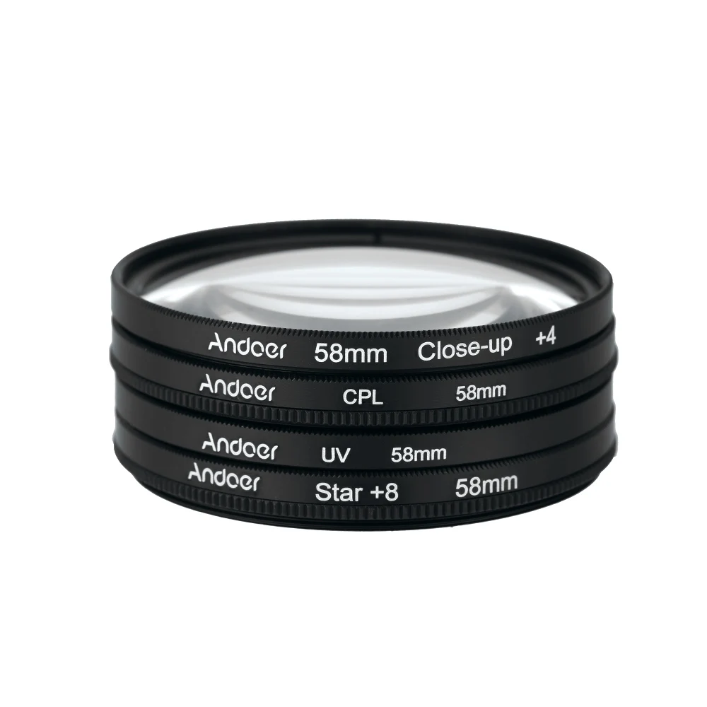 Andoer 58mm UV+ CPL+ насадочная линза+ 4+ с 8-конечной звездой для цифровой зеркальной камеры Canon Nikon sony Pentax DSLR Камера объектив круговой фильтр комплект с сумкой