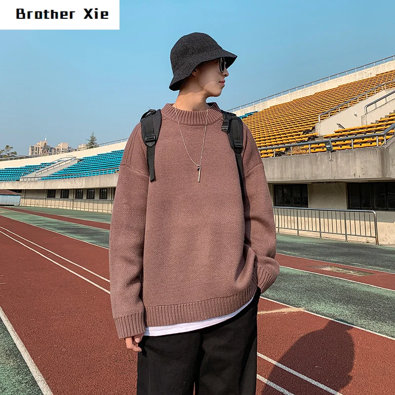 

Winter Sweater Men's Warm Fashion Solid Color Casual O-neck Sweater Pullover Man Wild Loose Long-sleeved Sweater Male Clothes