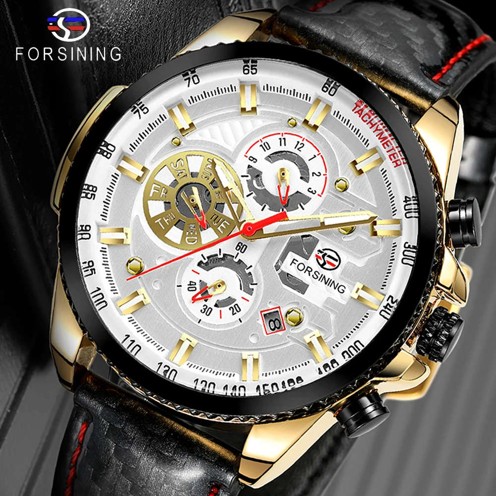 

Forsining Creative Racing Car Mechanical Watches Automatic Date Function Man's Fabric Leather Strap Military Sport Watch Relogio