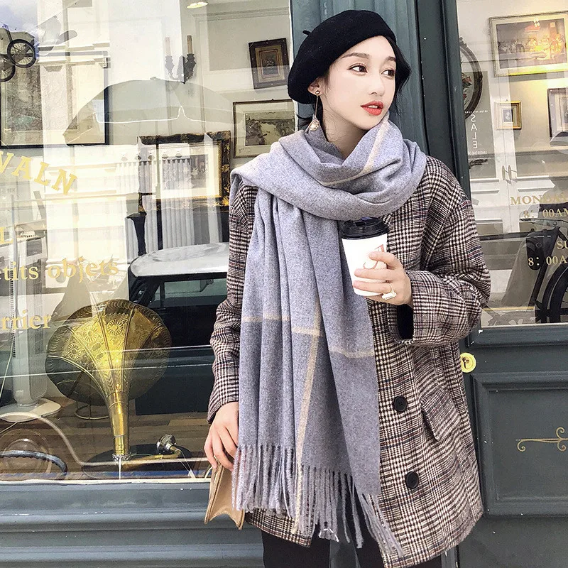 Стиль Китайский качественный Шелковый женский зимний теплый кашемировый утолщенный популярный шарф в клетку Женская пляжная модная шаль Хиджаб