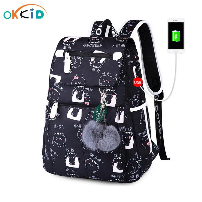 

school bags for teenage girls waterproof school backpack female cute black printing laptop backpack women bagpack dropshipping