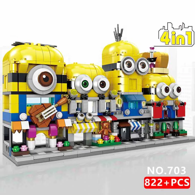 

2020 New Street View Cartoon Minion Street View Bricks Lepining Bricks City series Playmobil DIY Ideas Building Blocks Kid Toy