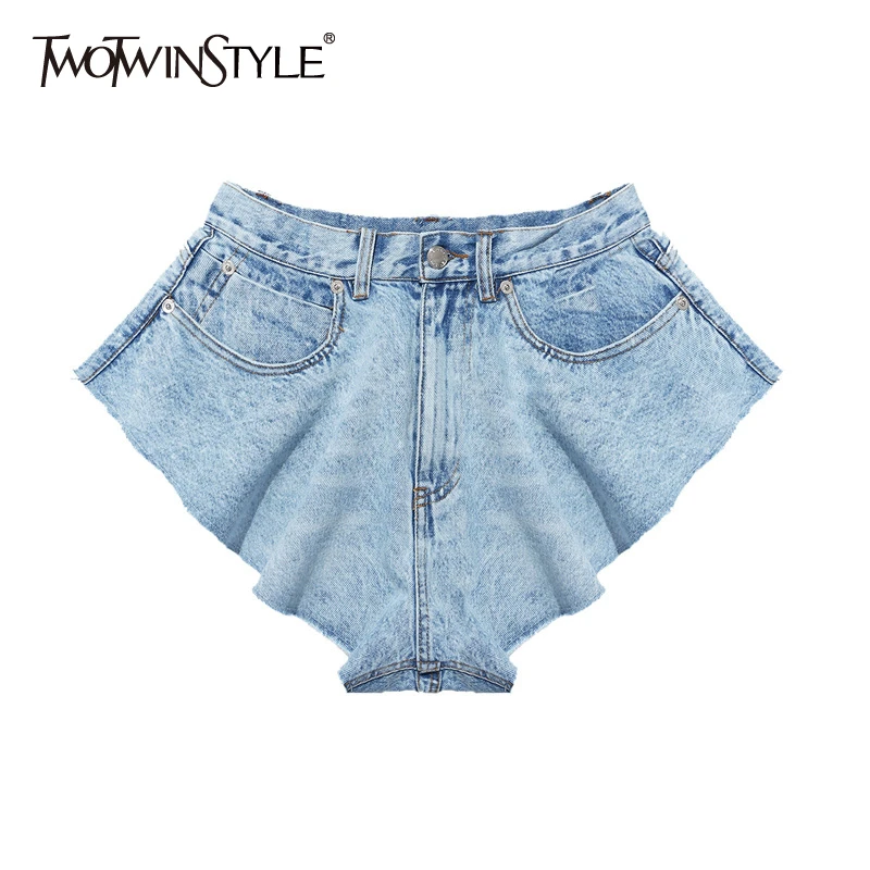 denim shorts with ruffle waist