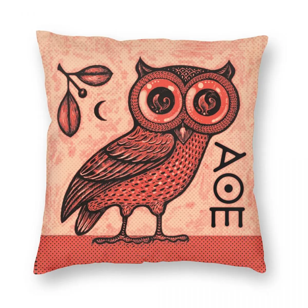 

Athena Owl Square Pillowcase Polyester Linen Velvet Printed Zip Decor Room Cushion Cover 18"