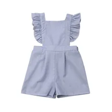 Летняя одежда для новорожденных девочек синий полосатый комбинезон с летящими рукавами комбинезон брючные комбинезоны хлопковый комбинезон