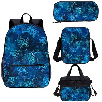 

Small Turtles Images Print Backpack Child 4 Pcs Set Large Capacity Bookbag for Boys and Girl High Class School Student Daypack