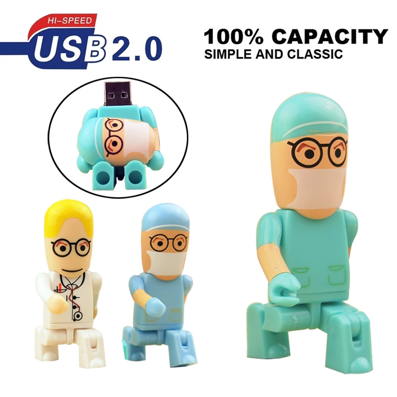 

Cartoon Doctor Style Usb 2.0 Flash 32gb Pen Drive USB key memory stick 64gb 128gb usb flashdrive classical pendrive U disk