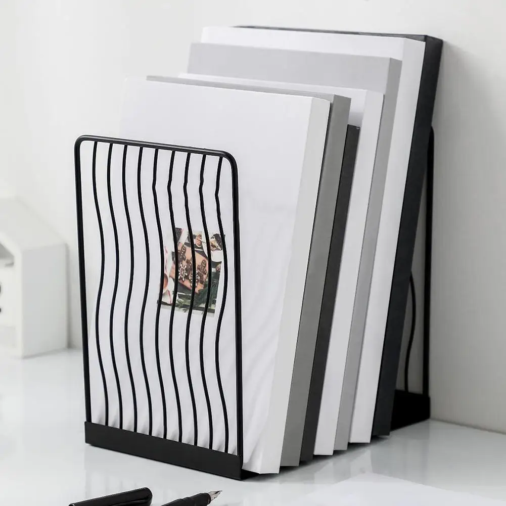 1 PC Bookends Black White Simple Wrought Iron Book Stand Metal Student Office Desk Storage Shelf Holder Book Magazine Organizer book organizer,book holder,book stand