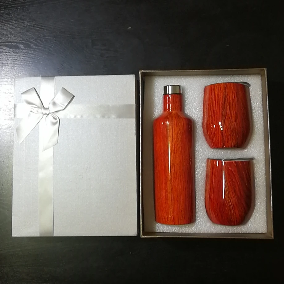 100 компл./лот Подарочная коробка 3 в 1 с 6oz/12oz бокалы для вина + 17oz/25oz винная бутылка