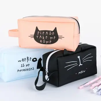 

Cartoon Student Cat Printed Pencil Bag Makeup Pen Case Zipper Pouch Stationery