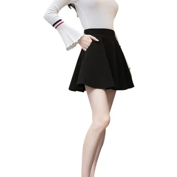 

Women Skirts High Waist Solid Color Mujer Thin Pleated Slim Skirt With Pockets