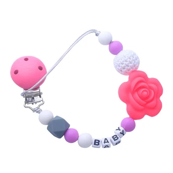 

Baby Pacifier Clips Holder Chain Silicone Beads Food Grade Pacifier Chains Rose Baby Teether Teething Chain Toys