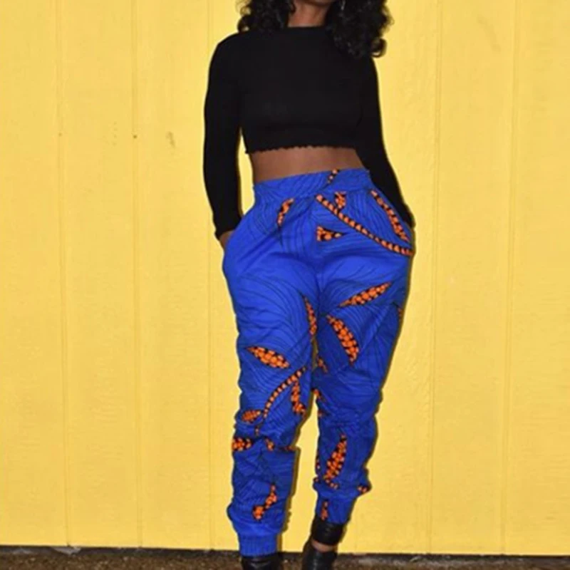 Women pants Elasticated High Waist Pants Casual Ethnic Style Pattern ladies loose Trousers