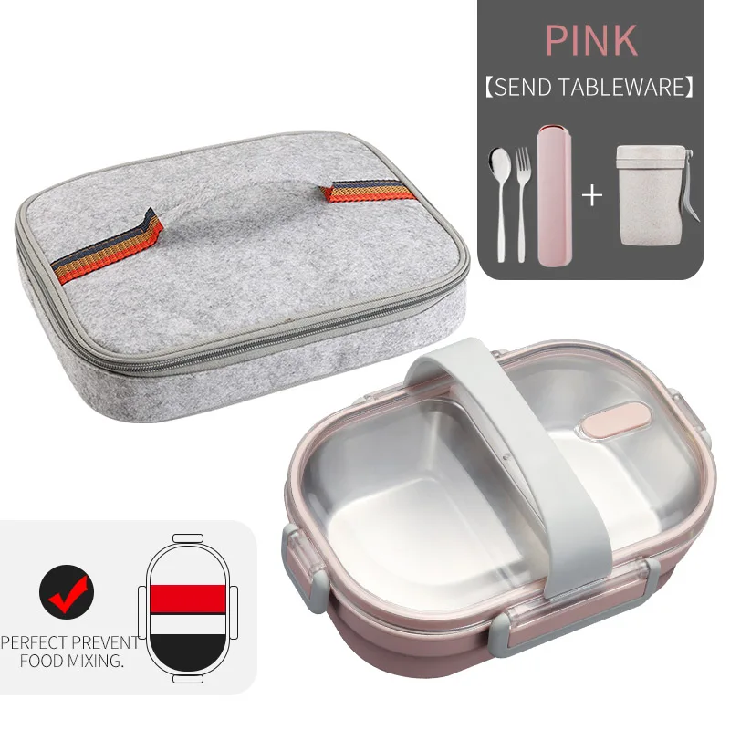 B Pink Bag Cup Set WORTHBUY японский Ланч-бокс для детей школы 304 из нержавеющей стали бенто Ланч-бокс герметичный контейнер для еды детская коробка для еды - Цвет: B Pink Bag Cup Set