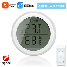 Sensor inteligente de temperatura e umidade zigbee tuya, com tela led, fonte de bateria para zigebee, segurança residencial inteligente