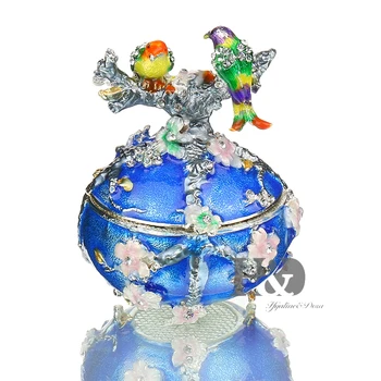 

H&D Hand Painted Jewelry Trinket Box Bird Couple Egg Shaped Boxes Hinged Jewelry Ring Holder Collectives Home Wedding Decoration