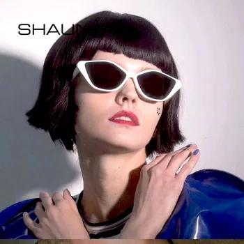 

SHAUNA Ins Popular Small Cat Eye Sunglasses Women 80`s Retro Sun Glasses Men