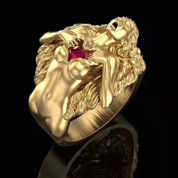 Anillo de oro para mujer a la moda, regalo de boda con piedra en forma de corazón rojo, anillos encendedores para hombres, accesorios