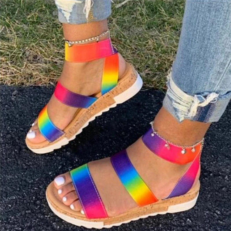 Wholesale Women Summer Sandals Plus Size 43 Multi Color Platform Sandals  Rainbow Wedges Heel Casual Beach Shoes For Dropshipping - Women's Sandals -  AliExpress