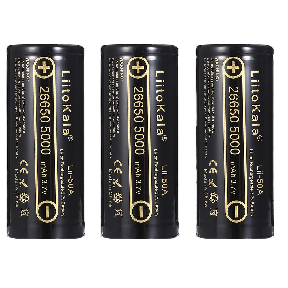 Liitokala lii-50A 5000mAh литиевая аккумуляторная батарея 26650 INR26650 20A фонарик/Аккумуляторы для микрофона - Цвет: 3 batteries
