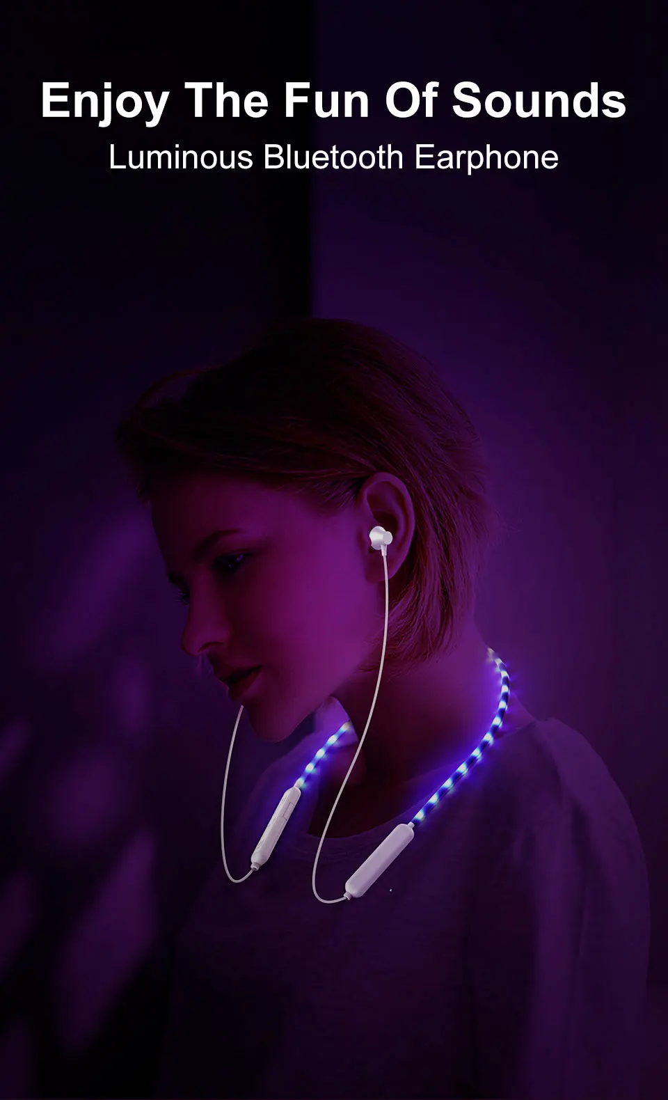 Беспроводные bluetooth-наушники, монтируемые на шею, в уши, сабвуфер, крутой светодиодный свет, наушники для iPhone, Android, смартфонов